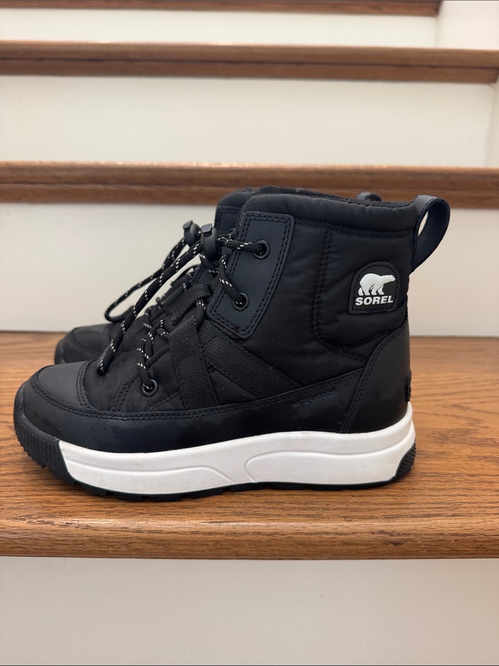 Kids SOREL Black High-Top Winter Lace Boots